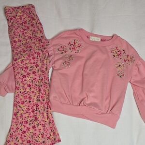 btween Pink Floral Shirt And Bottoms Set